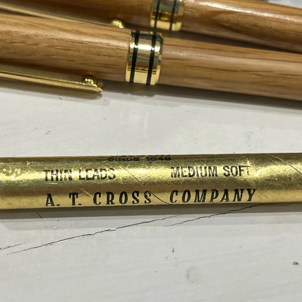 Gold‎ and Tan wood pen and pencil Set with cross pencil refills